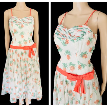 RARE Vintage 1950's Palm Tree Sunset Novelty Print Two-Piece Sun Dress and Bolero Jacket Set - size Small 