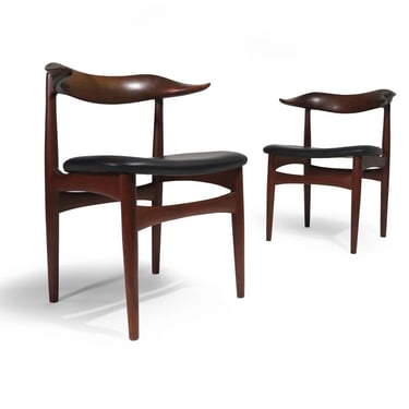 Pair of Authentic Kurt Færch for Slagelse Teak Horn Chairs, 1958, Restored