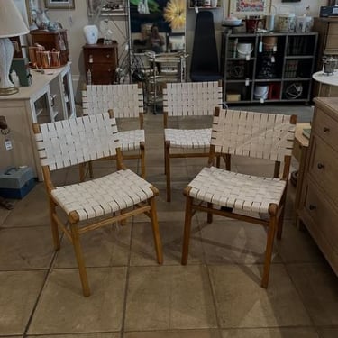 Pair of Taika Woven Leather Dining Chairs by Safavieh
