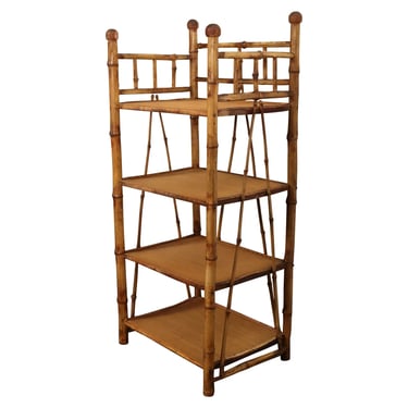Victorian Style Torched Bamboo and Grasscloth Four-Tier Etagere / Bookshelf