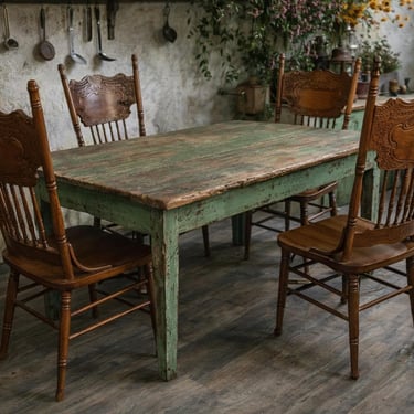 Set of 8 Vintage Solid Wood Dining Chairs | Carved Back Farmhouse Chairs | Rustic Bistro Kitchen Chairs | Antique Style Seating 