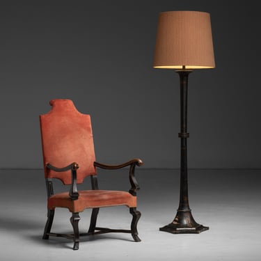 Chinoiserie Floor Lamp / Suede Armchair