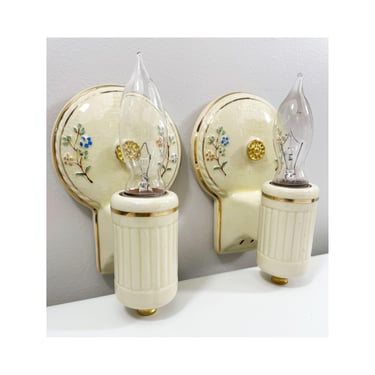 Refurbished Art Deco Wall Sconces for Bath - Pair - 1920's 1930's - Porcelier - Ivory - Rewired for Hard Wire Use 
