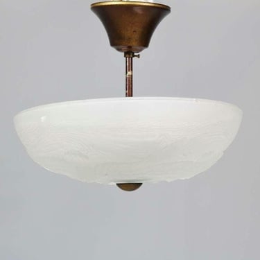 1930s semi flush mount light glass Swedish grace light fixture frosted glass brass art deco ceiling lamp bird motif 