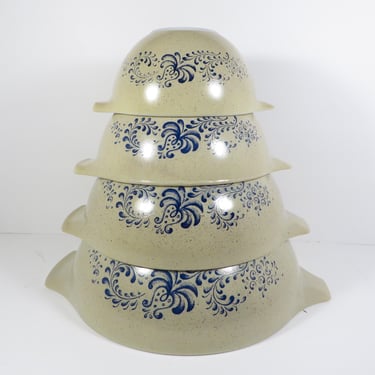 Vintage Pyrex Blue Homestead Cinderella Mixing Bowls 