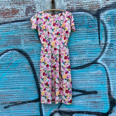 Vintage 1950s Silk Floral Wiggle Dress: Handmade Retro Sheath 