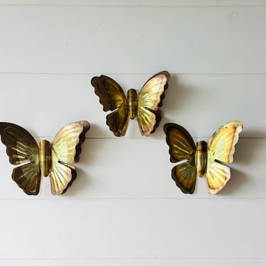 1960&rsquo;s  Home Interiors Brass Butterflies Wall Hanging Lot of 3 