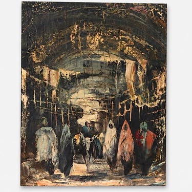 Vintage Mid Century Modern Expressionist “Procession” Oil Painting, c.1960’s 