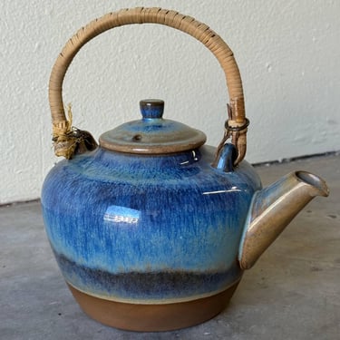 Michael Andersen Danish Ceramic Kettle Teapot, Mid-Century Blue Glaze, Bornholm Denmark 1960s 