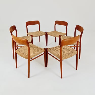 MidCentury Danish teak Dining Chairs Niels O.Moller, 1960s Modell 75 ,Set of 6 