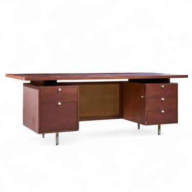 George Nelson for Herman Miller Mid Century Walnut and Cane Executive Desk - mcm 