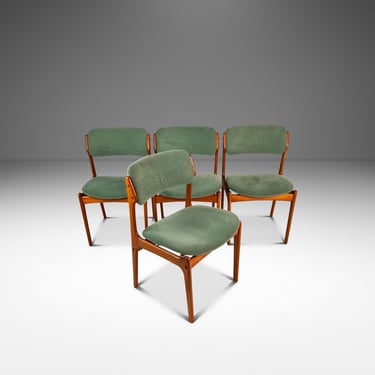 Set of Four (4) Danish Modern Model 49 Dining Chairs in Teak & Original Fabric by Erik Buch for O. D. Møbler, Denmark, c. 1990s 