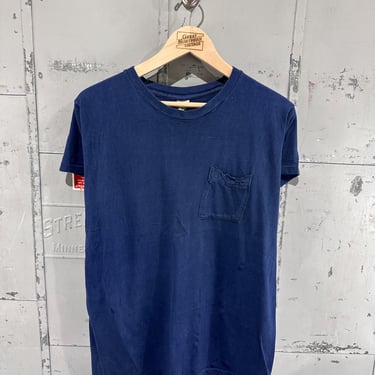 True Vintage 70s Grants Brand All Cotton Navy Blue Essential Pocket Blank T-Shirt XL 
