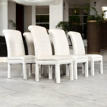 6 White Upholstered High Back Parsons Dining Chairs 