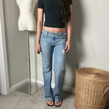y2k vintage blue low rise boho grunge distressed straight leg jeans 