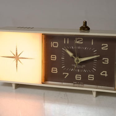 Midcentury Alarm Clock, Westclox Moonbeam, Works 