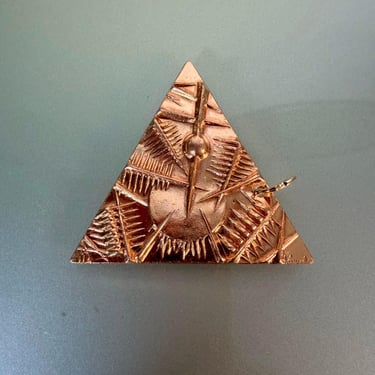 Vintage triangular sculptural pendant / signed by artist Arnaldo Pomodoro / Italy, 1980s 