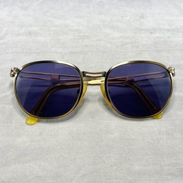 Vintage Jean Paul Gaultier JPG 56-2177 Sunglasses Blue Lenses Brass Frame As Is 