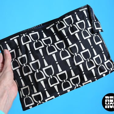 NWOT Designer Style Vintage 70s Black White Horse Bit Novelty Print Makeup Pouch or Clutch 