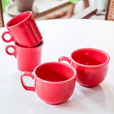 Scarlet Red Ceramic Coffee Mugs, Vintage Fiesta HLC Homer Laughlin USA Cups 
