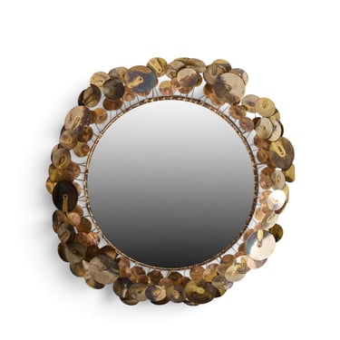 Curtis Jere Brutalist Mid Century Signed Raindrops Metal Wall Mirror - mcm 