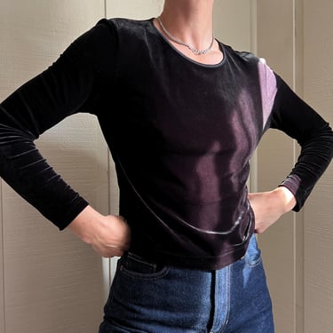 Vtg 90s Ann Taylor Velvet Top, Vintage Long Sleeve Black Party Top, Chic Velvet Top 