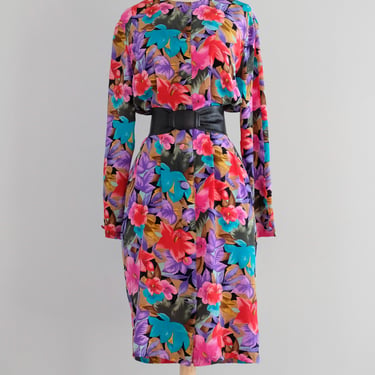 Vintage 1980's Silk Floral Dress by Tess Dress / ML