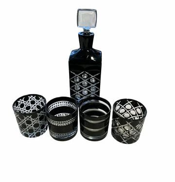 William's Sonoma Cut Glass Set - Decanter w/4 Tumbler Glasses