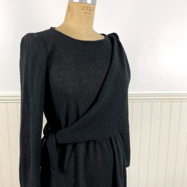 1980s black knit dress with asymmetrical bodice wrap - size S 