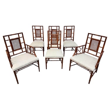 Vintage Faux Bamboo Cane Back Dining Chairs - Set of 6 