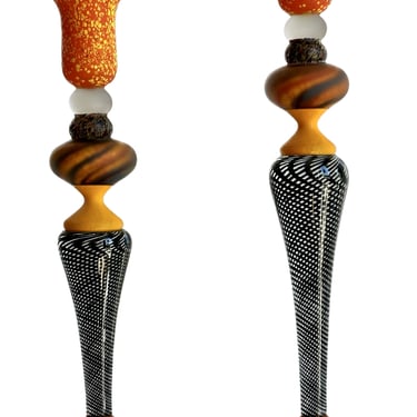 Pair of Associated Colorful Handblown Glass Candlesticks by Ioan Nemtoi 