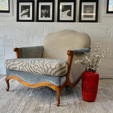 One of a Kind Vintage Lounge Chair, Luxury Upholstered Accent Chair with Zebra Print Seat, Nail Head Trim Statement Furniture 