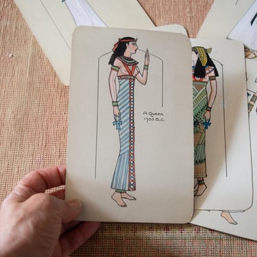 Vintage Evelyn Frith Archer Hand-Colored Historical Costume Designer Study Cards Gouache American Artist - Set of 6 
