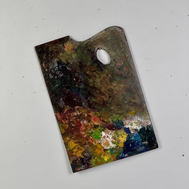 Exquisite Rare French Vintage Artist's Painting Palette With Thick Remnant Multicolored Oil Paint 