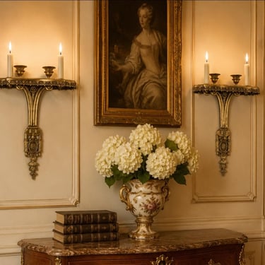 Antique French Francois Remond (1747–1812) Style Louis XVI Patinated Gilt Bronze Wall Hanging Sconce Pair 