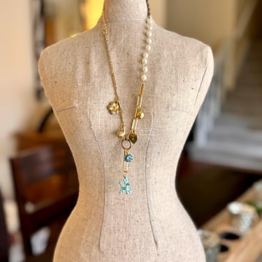 Gold Charm Necklace, Poodle Necklace, Heart Locket, Novelty Jewelry, Retro Gift for Her, Unique Heirloom 