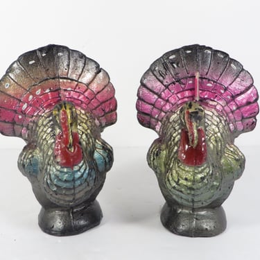 Vintage GURLEY Thanksgiving Turkey Candles - Two Gurley Turkey Candles 