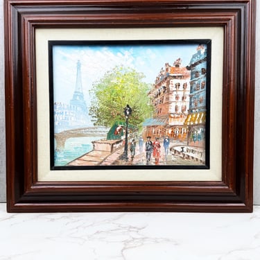 Vintage Paris Impasto Oil Painting, Framed Eiffel Tower Street Scene, Signed J. Bardot 
