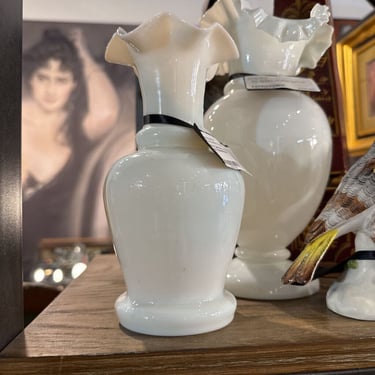 19th Century Handblown Ruffle Top Opalescent Vase 10"