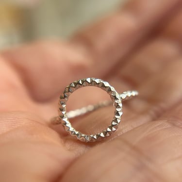 Silver Disco Ball Circle Ring - Sterling Silver Circle Ring - Disco Ball Wire Ring 
