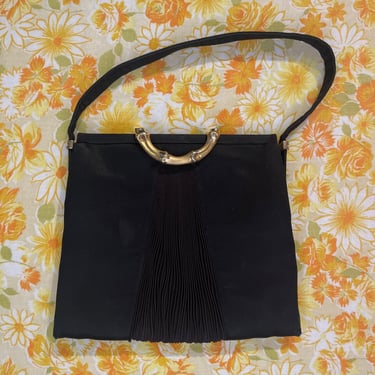 50's Vintage Black Trapezoid Evening Bag with Gold Closure