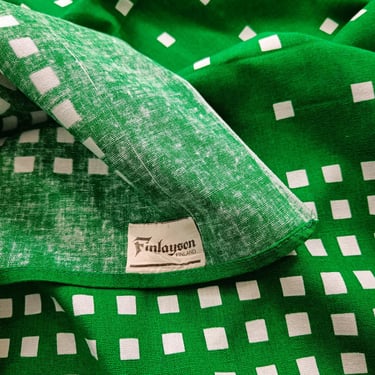 Finlayson 1970s Green & White Geometric Print Cotton Tablecloth 124 x 128 cm 