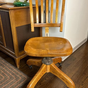 Antique Mission Oak Arts & Crafts Rolling Tanker Style Office Chair 