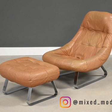 Percival Lafer Leather and Chrome Earth Lounge Chair and Ottoman 