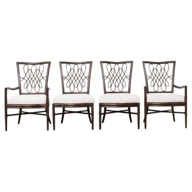 Set of Four Barbara Barry Rattan Script Dining Chairs