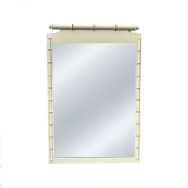 Vintage Faux Bamboo Mirror 29x43 Cream Wood Dresser or Wall Mirror - Palm Beach Hollywood Regency Chinoiserie Decor 