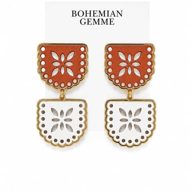 Burnt Orange and White 2 Tier Papel Picado Earrings