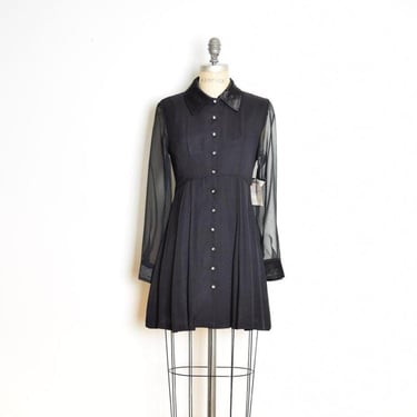 vintage 90s babydoll dress black pointy collar Wednesday grunge goth mini S 