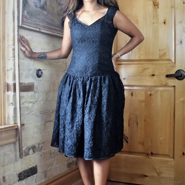 Vintage Lace Corset Dress: 1980s Joseph Tricot Fit and Flare, Size 34 