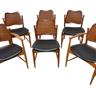 Mid-Century Modern Lane Walnut Dining Chairs - Set of 6 